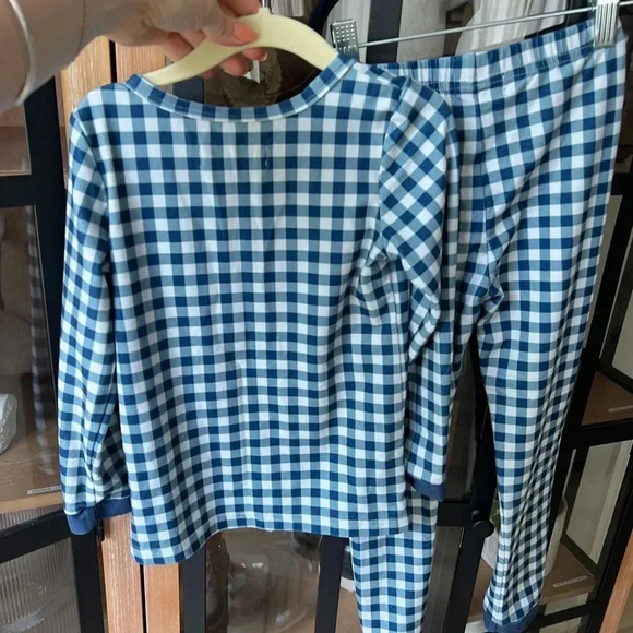 SweetHoney Pajamas set gingham print navy unisex toddler boys girls long sleeve - Picture 5 of 5